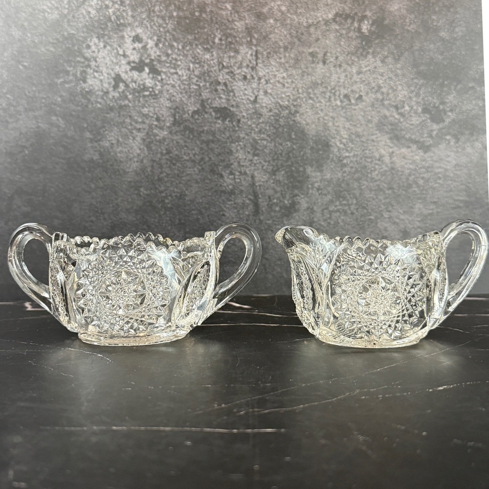 Vintage Marjorie by Cambridge Open‎ Sugar and Creamer Pressed Glass Star & Arch